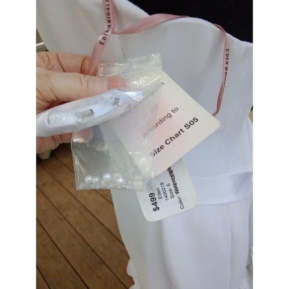 Sz 6 Wedding Dress Gown Eden Bridal #1400 Waterfall Chiffon Ruffled Fit & Flare - Picture 9 of 11